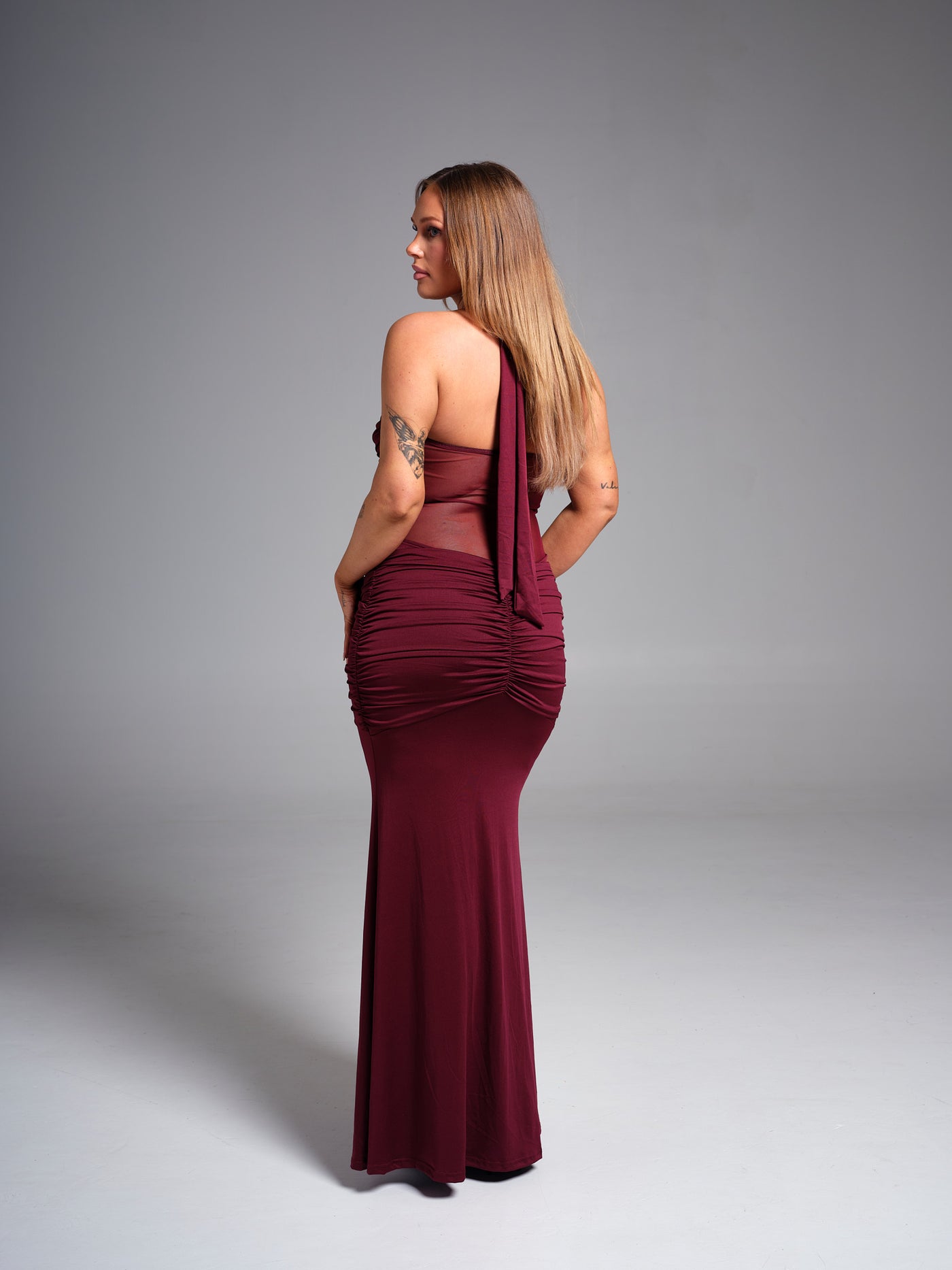 Amandine Burgundy Halterneck Gathered